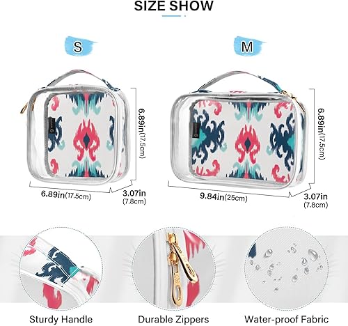 Miniatura 4 de Red Blue Ikat Clear Toiletry Bag for Traveling,2 Pack Makeup Cosmetic Bag with Zipper,Travel Bag for Toiletries,Travel Essentials 21215188