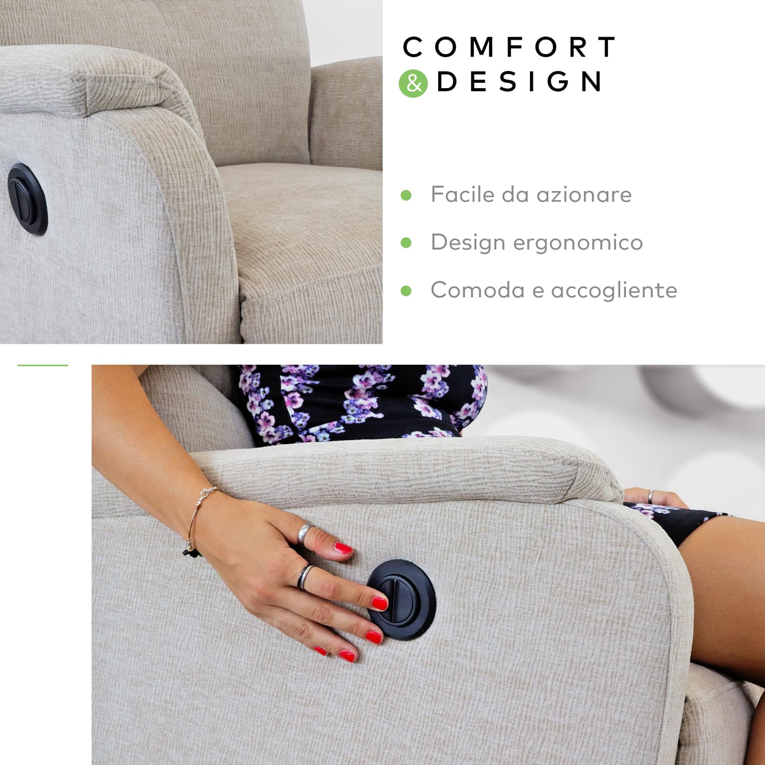 Poltrona Relax Elettrica EVERGREENWEB Con Poggiapiedi - Tessuto Grigio, 150 Kg - Foto 8