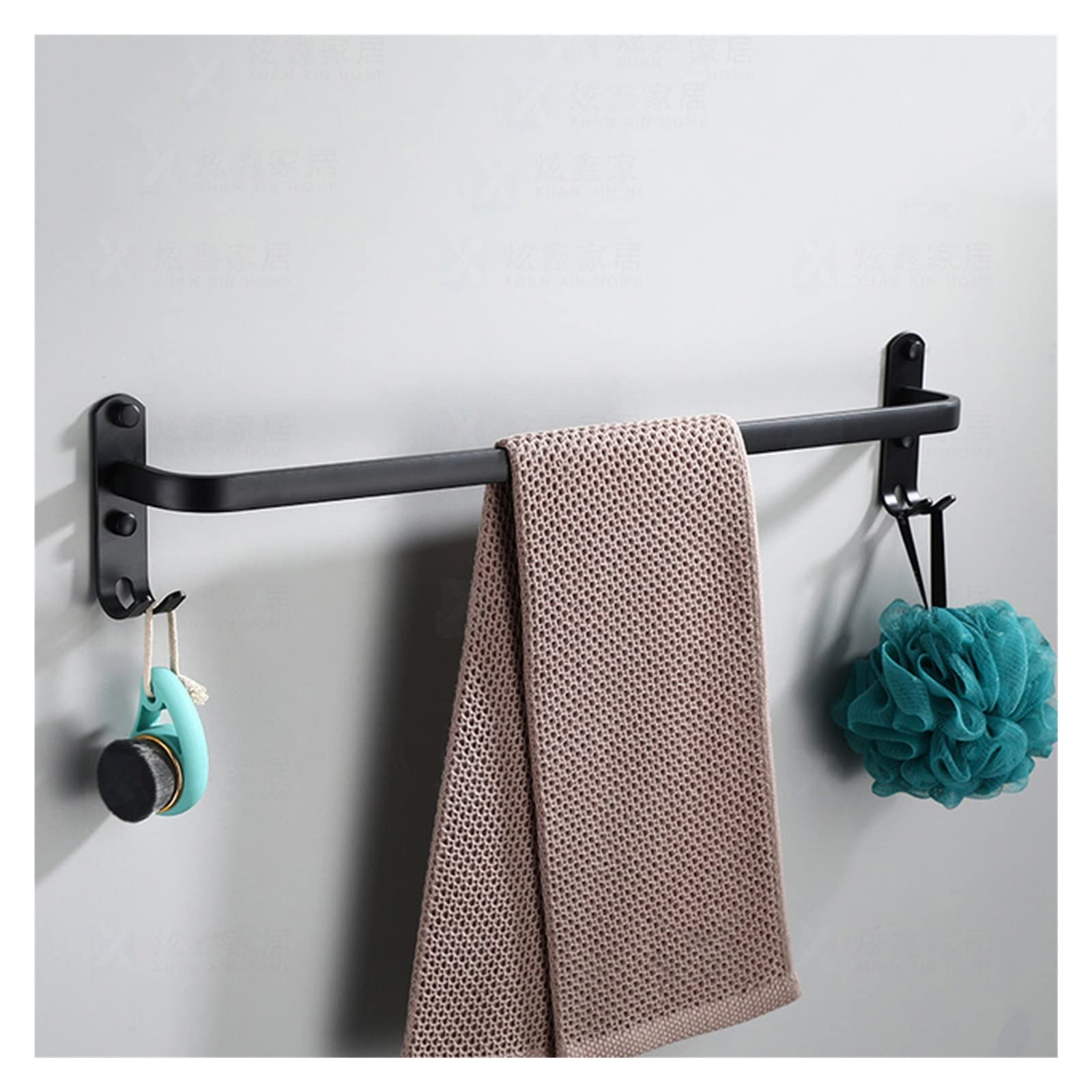 FGXHHS Towel Rack BathroomCollect Holder Wall Mounted Aluminum Multilayer Layer Wiht Hook Toilet Room Rod (Svart A30cm)