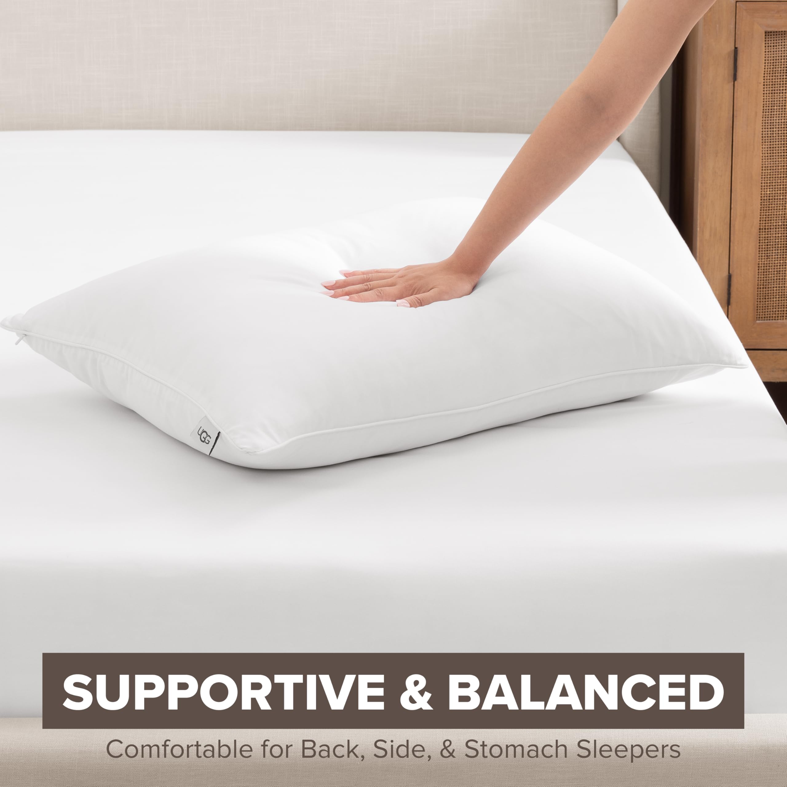 UGG Aimee 32238 Aimee Standard Basic Cooling Technology Bettkissen und Kissenbezug für Doppelbett, Queen-Size-Bett, hypoallergen, Daunen-Alternative, maschinenwaschbar, Standard 50,8 x 66 cm, Weiß