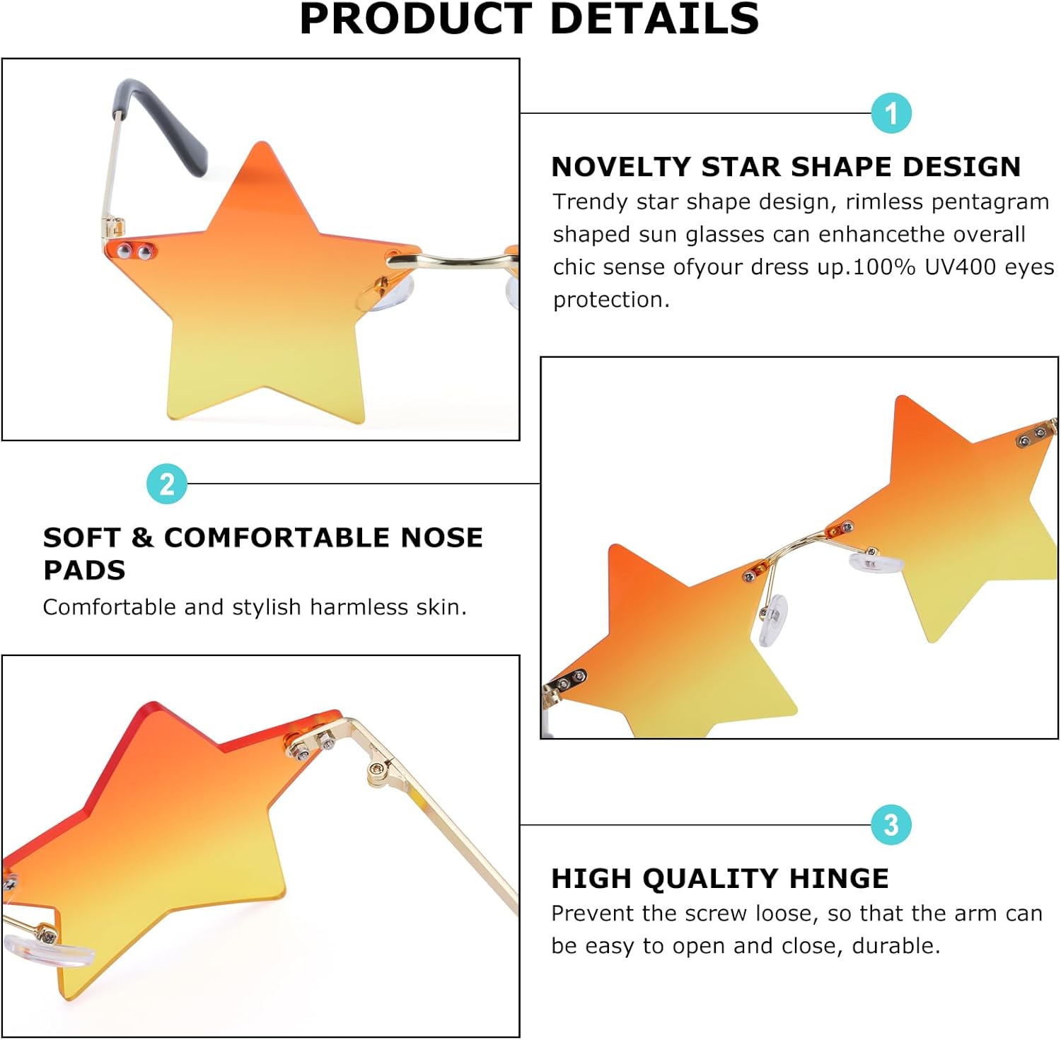 Rimless Star Sunglasses Colorful Sunglass for Women Pentagram Sunglasses Halloween Party Favor Star Glasses - Image 4