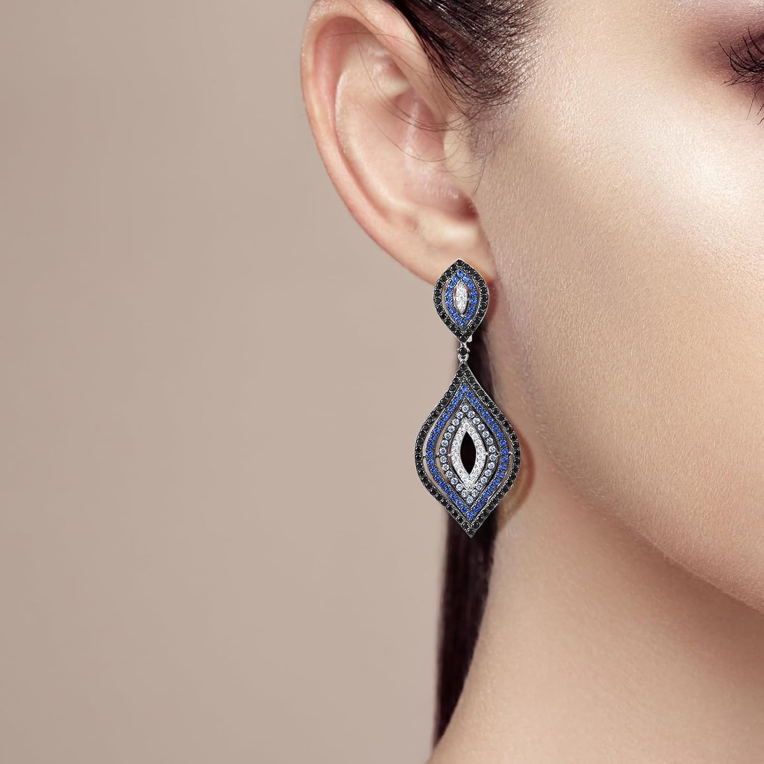 Santuzza 925 Sterling Silver Gemstone Cubic Zirconia Geometric Drop Earrings for Women - Image 4