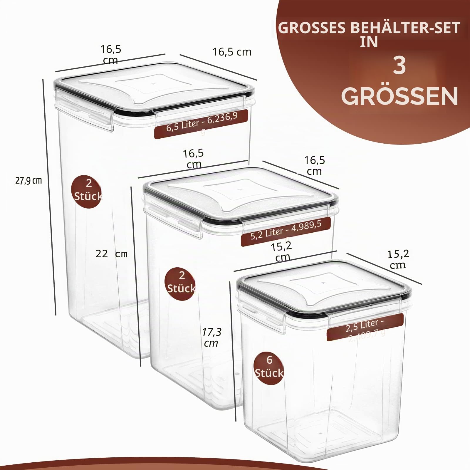 Skroam Große luftdichte Frischhaltedosen mit Deckel, Müslibehälter, Aufbewahrungs-Set – BPA-frei, Speisekammer-Organizer und Aufbewahrung für Mehl, Zucker und Reis, mit Messbecher, Etiketten