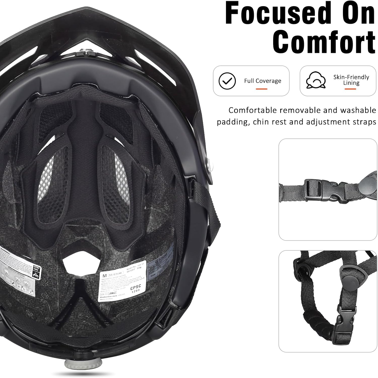 Mountain Bike Helmet,Adult Cycling Helmet with Camera Mount and Detachable Visor for Men Women Youth,Suggested Fit 55-61 Cm - Image 6