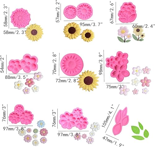 Vista 2 de 9 moldes de flores para fondant, molde de silicona de flores para cupcakes, postres, chocolate, gelatina, decoración de galletas, joyas, pasteles
