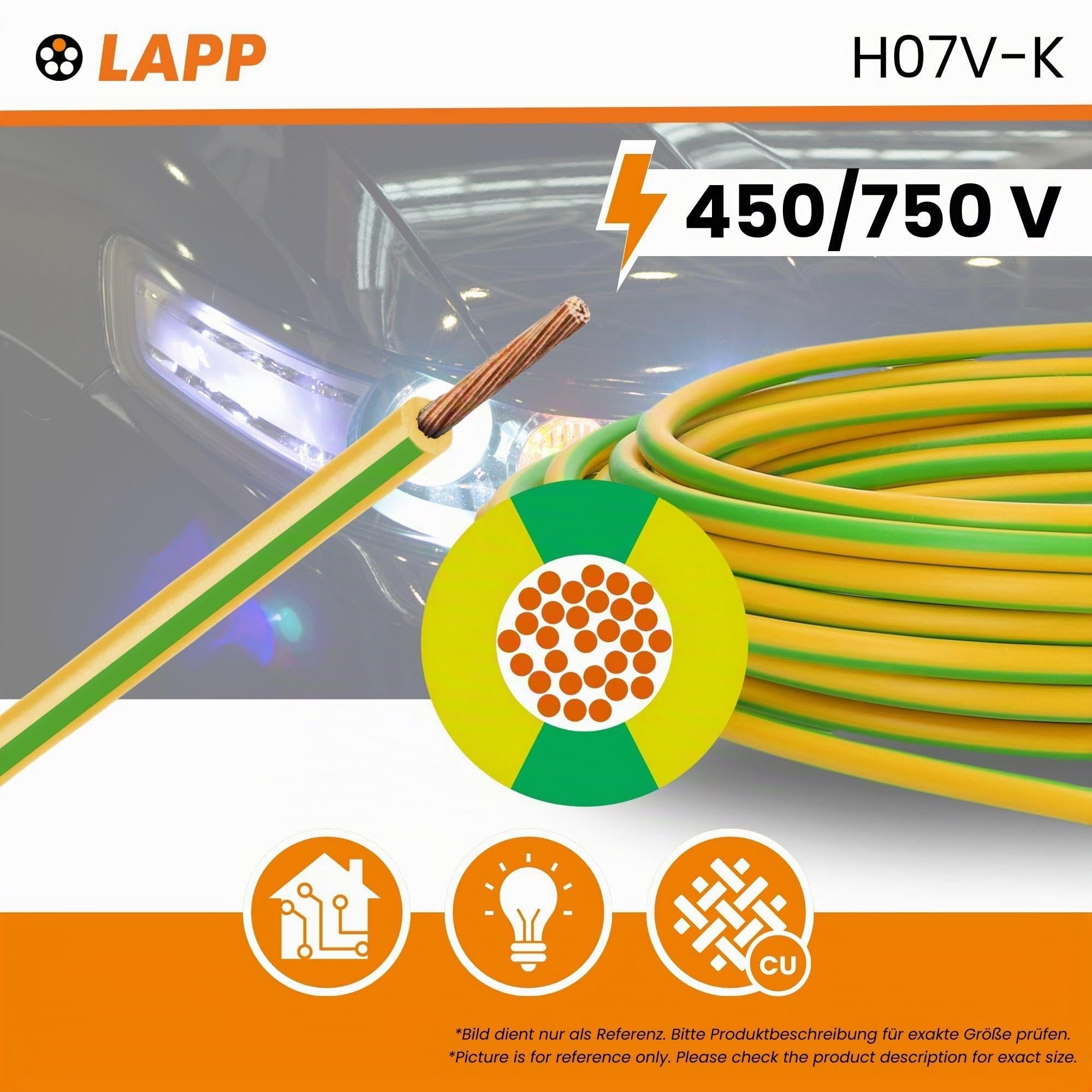 Lapp Câble H07V-K HAR - 1 x 2,5 mm² - 100 m - Vert/Jaune - Fil en Cuivre