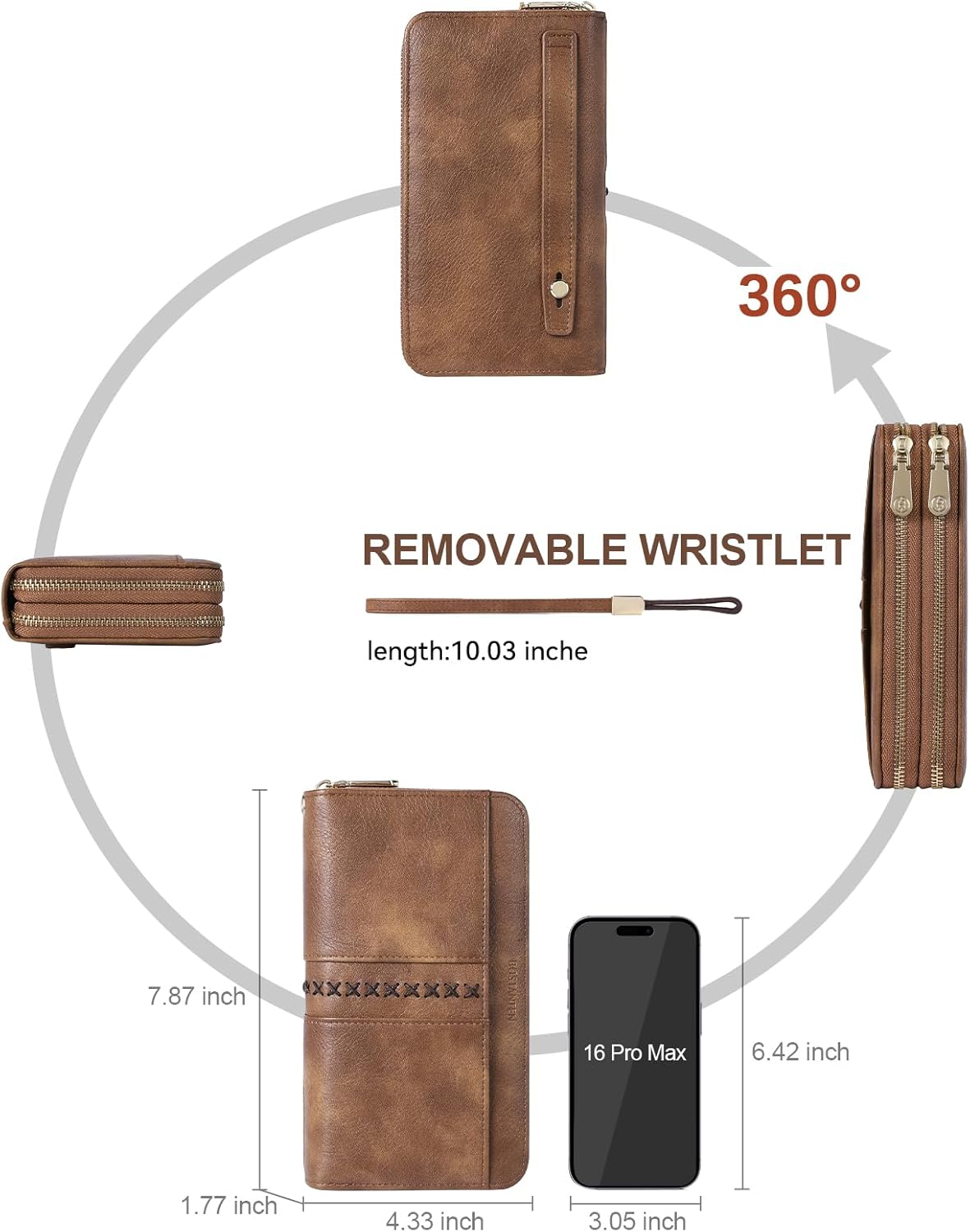 BOSTANTEN Wallets for Women Leather RFID Double Zipper Around Credit Card Holder Large Capacity Wristlet Clutch Wallet - Image 5