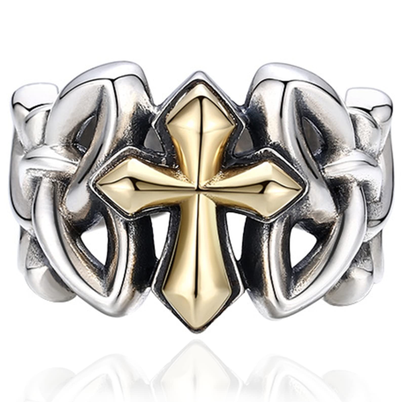 Anillo de cruz ajustable abierto para hombre, de plata de ley S925, chapado en oro, hecho a mano, accesorios de joyería vintage.