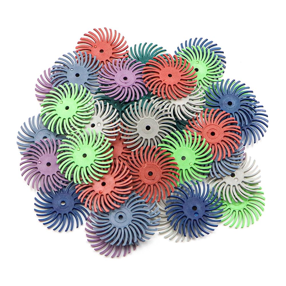 Disque à Poils radiaux de 42 pièces de 25 mm, Ensemble de brosses de ponçage à Grains Mixtes avec Manche de 3 mm, Roue de Polissage pour Le Nettoyage, la Finition, l'ébavurage, Le Polissage