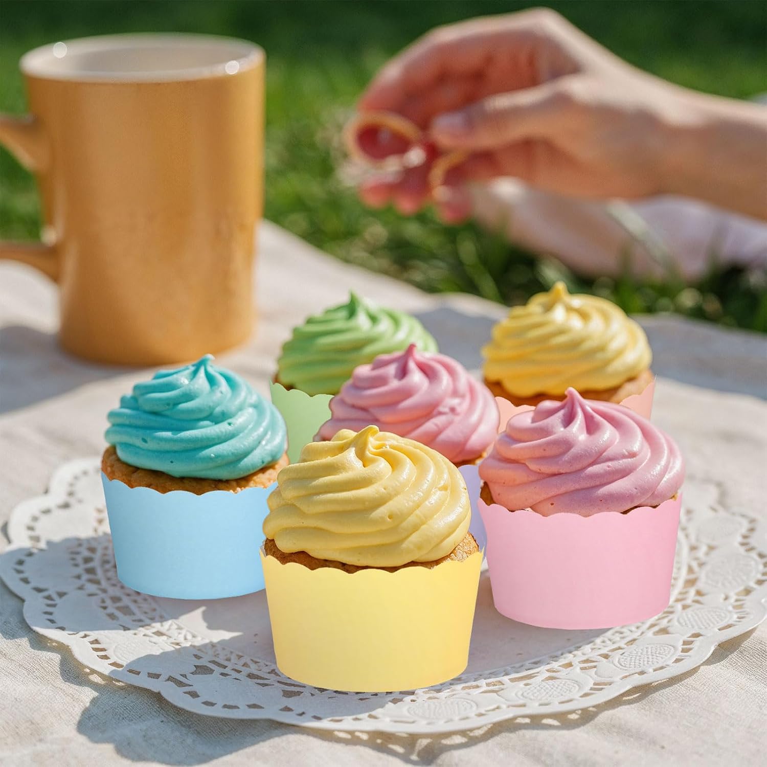 Whaline 120Pcs Pastel Color Muffin Cupcake Liners Spring Easter Pastel Multi Color Paper Baking Cups Cupcake Wrappers for Wedding Baby Shower Birthday Party Supplies Table Decor