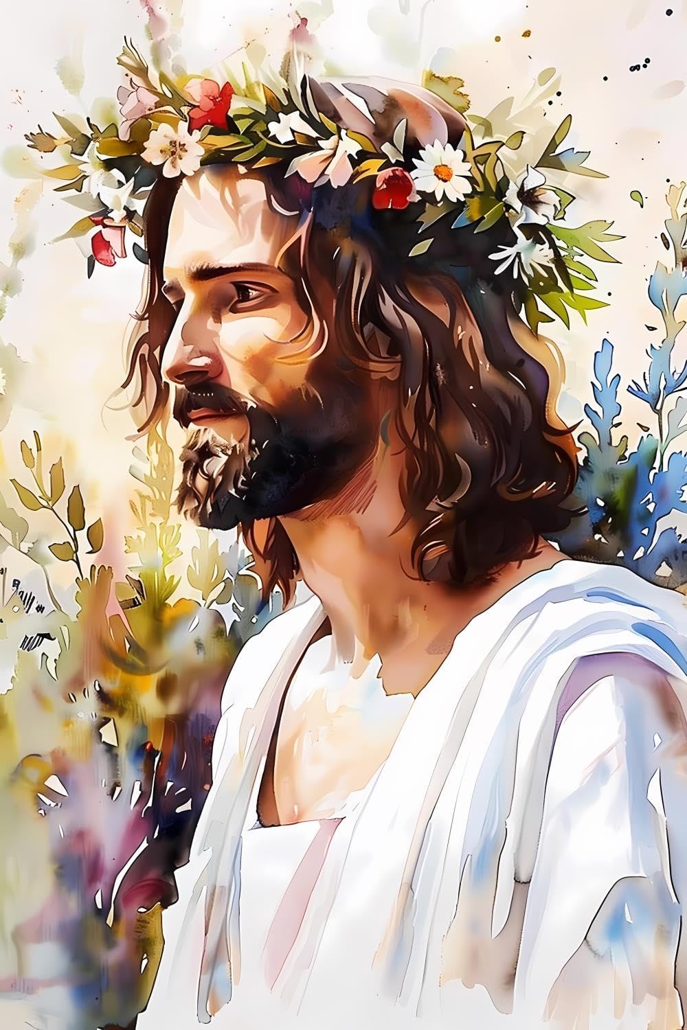 DIY 5D Diamond Painting Kits for Adults Diamond Art Jesus in The Crown of Flowers Rhinestone Diamond Embroidery Jesus Craft Kits for Living Room Bedroom Wall Decor Gift 16x24 inch