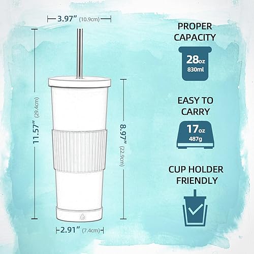 Miniatura 3 de Vaso aislado de 30 onzas con tapa y pajita, posavasos con funda de silicona y puntas para pajita, taza de café aislada, termo de café, regalo para