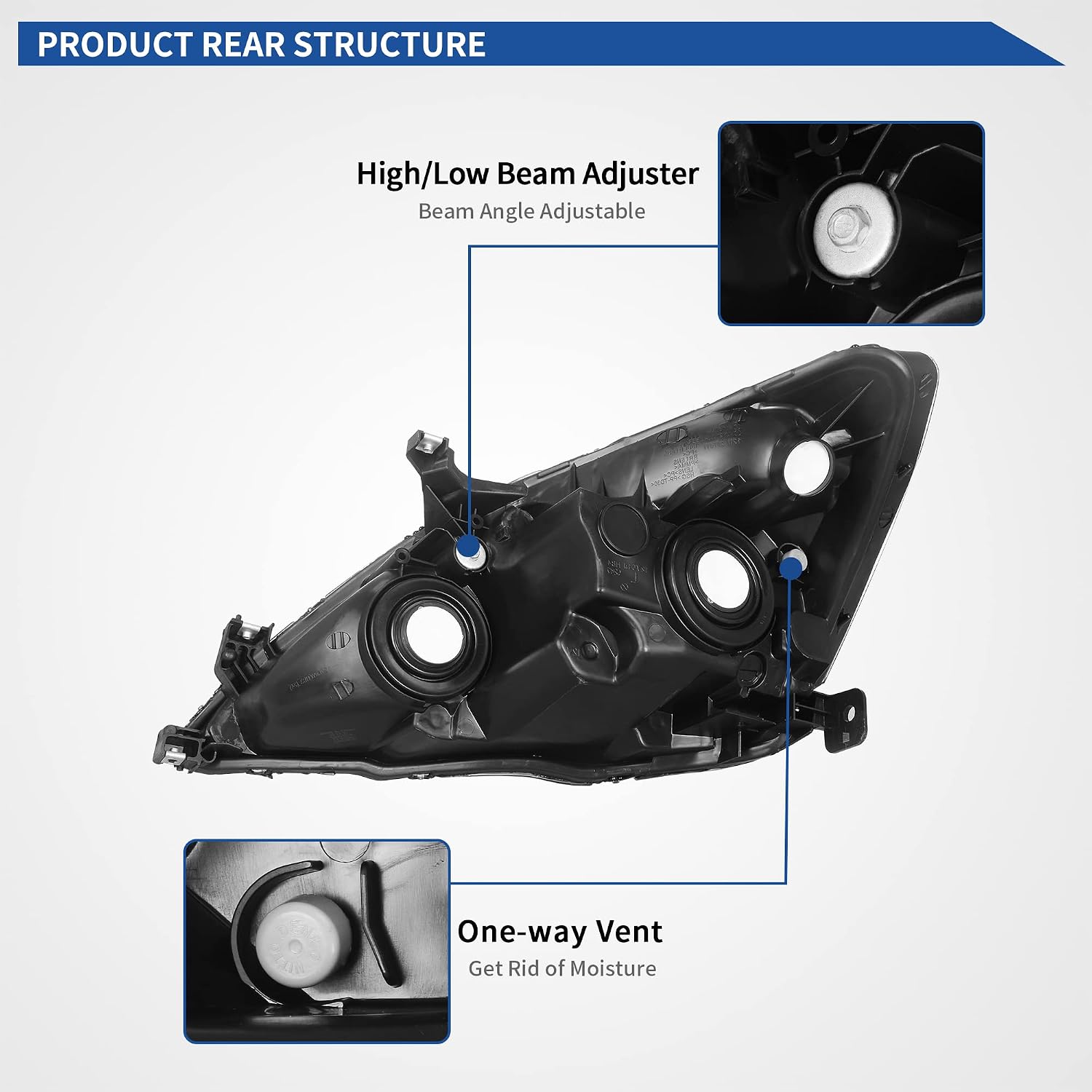 oEdRo Headlight Assembly Compatible with 03 04 05 06 07 2003-2007 Accord, Headlamp with Black Housing Amber Reflector Clear Lens