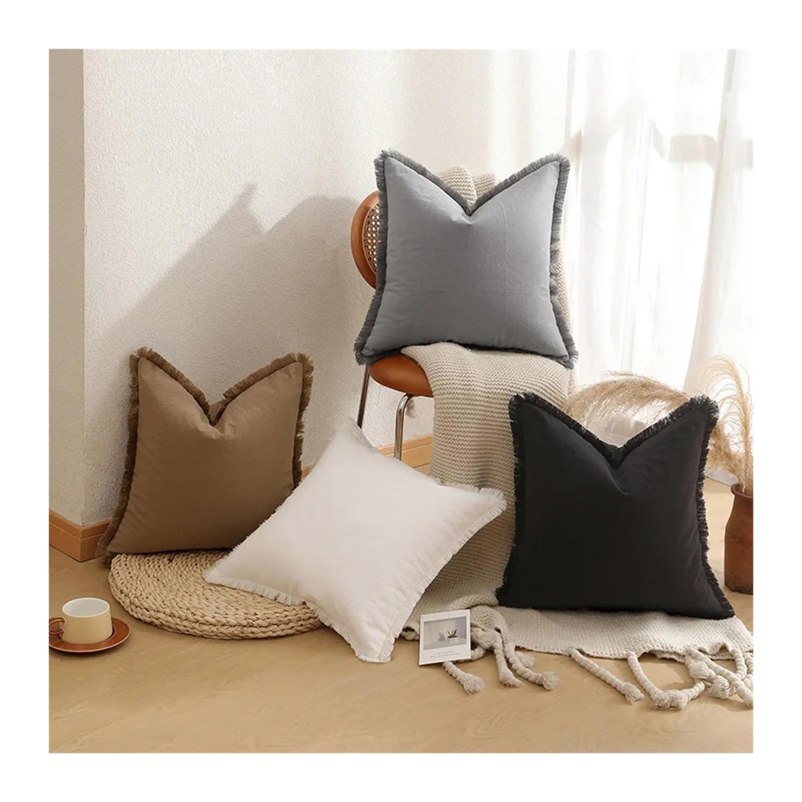 Funda de almohada de estilo nórdico retro de 45 x 45 cm, funda de cojín negra para sala de estar, decoración del hogar, elegante funda de almohada cuadrada decorativa (1 unidad)