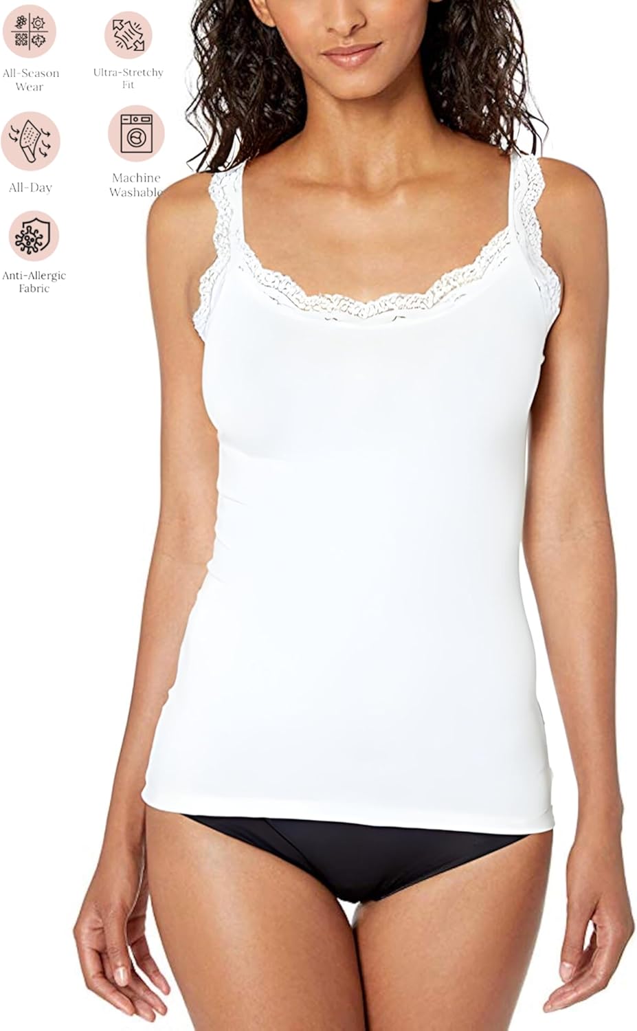Women's Sexy Ultra Soft Camisole with Lace Trim Cotton Basic