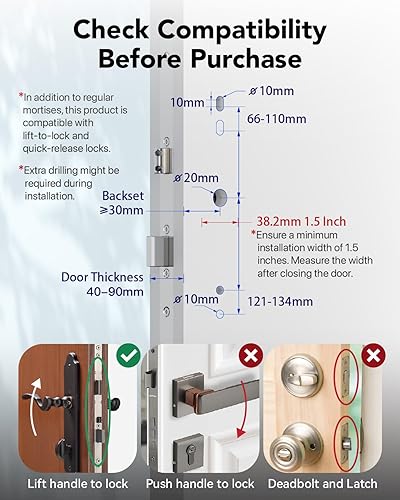 Miniatura 7 de Cerradura inteligente con huella dactilar, cerradura inteligente para puerta delantera, a prueba de niños, adecuado para puertas de metal, adecuado