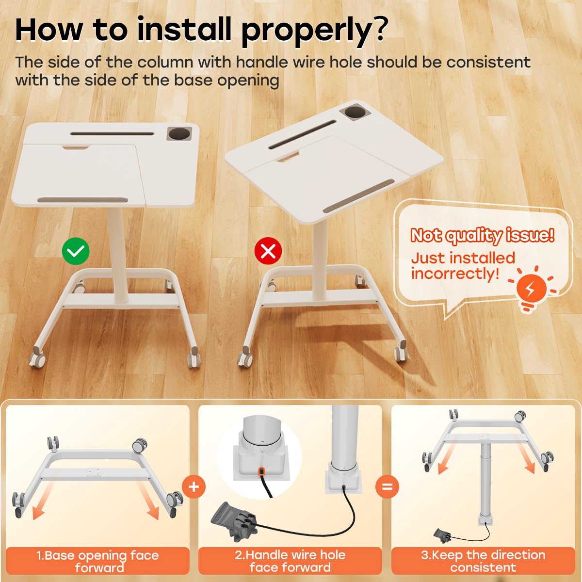 JOY worker Mobile Standing Desk, Height Adjustable Table, 60° Tiltable Rolling Laptop Desk, Portable Sit Stand Desk with Wheels Cup Holder for Bed Couch School, Holds Up to 22lbs, White