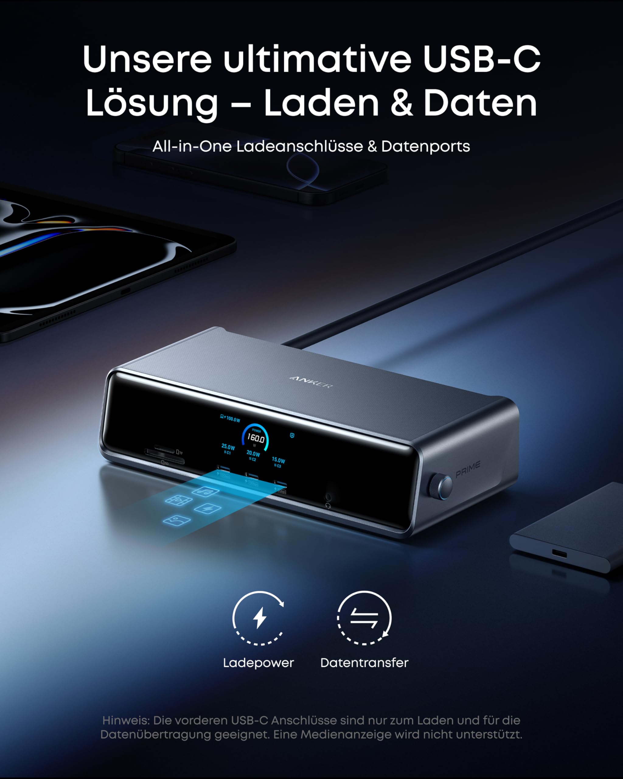 Anker Prime Docking Station, 14 Ports, Triple-Display mit DisplayLink, 140W USB-C, Smart Display, Kühlung, dreifaches 4K, für macOS & Windows (DisplayLink-Treiber erforderlich)
