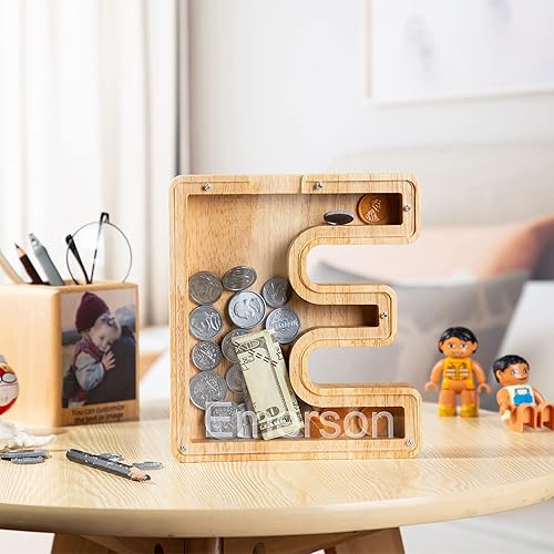 Miniatura 4 de Alcancía de madera personalizada para niños y niñas, con nombre personalizado, alcancía de 26 letras, regalo de Navidad y cumpleaños para niños y