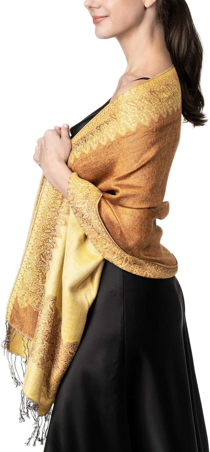 Achillea Elegant Reversible Paisley Border Pashmina Shawl Wrap Scarf - Image 3