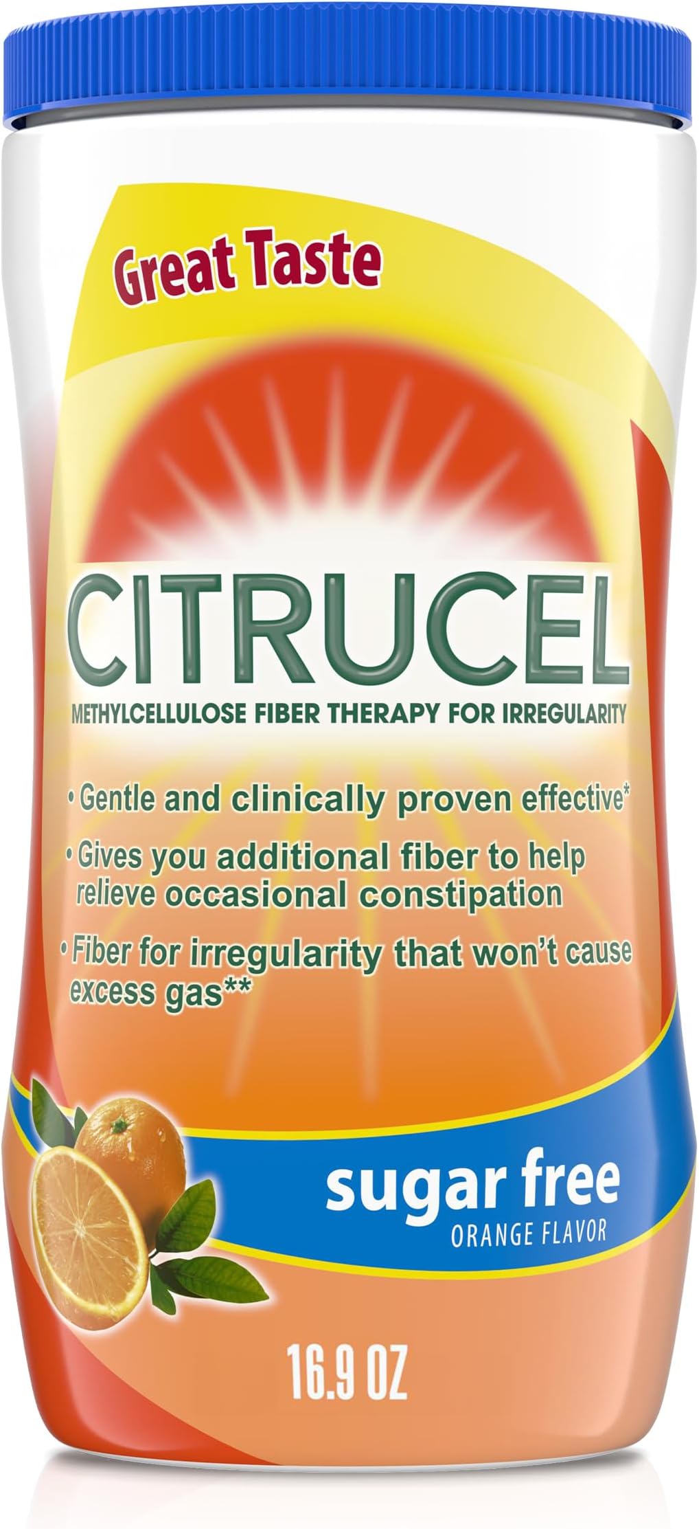 Citrucel Sugar Free Fiber Powder for Occasional Constipation Relief, Methylcellulose Fiber Powder, Orange Flavor - 16.9 Ounces