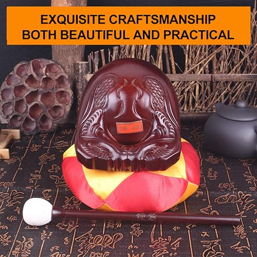 Miniatura 5 de ERINGOGO Mokugyo con mazo y alfombra, bloque de templo de madera de alcanfor de pez, instrumento de percusión de meditación de tambor zen