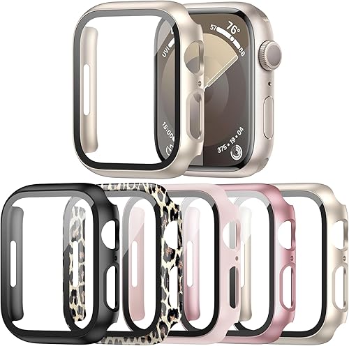 Miniatura 9 de Haojavo Paquete de 5 fundas rígidas de policarbonato con protector de pantalla de vidrio templado para Apple Watch de 1.575 pulgadas SE 3 (2025) SE