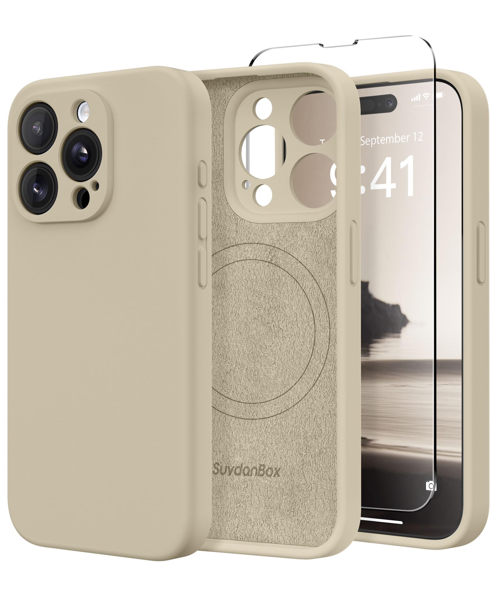 SuydanBox Magnetic for iPhone 15 Pro Case, Compatible with MagSafe, [Full Camera Protection][Screen Protector] Silicone Shockproof Protective Phone