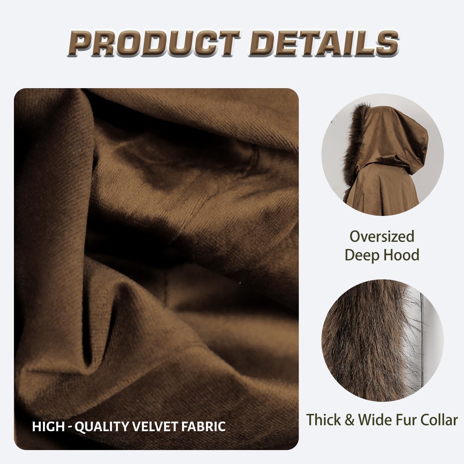 Medieval Hooded Cloak Renaissance Viking Cloak Fur Cape with Hood for Men and Women - Image 2