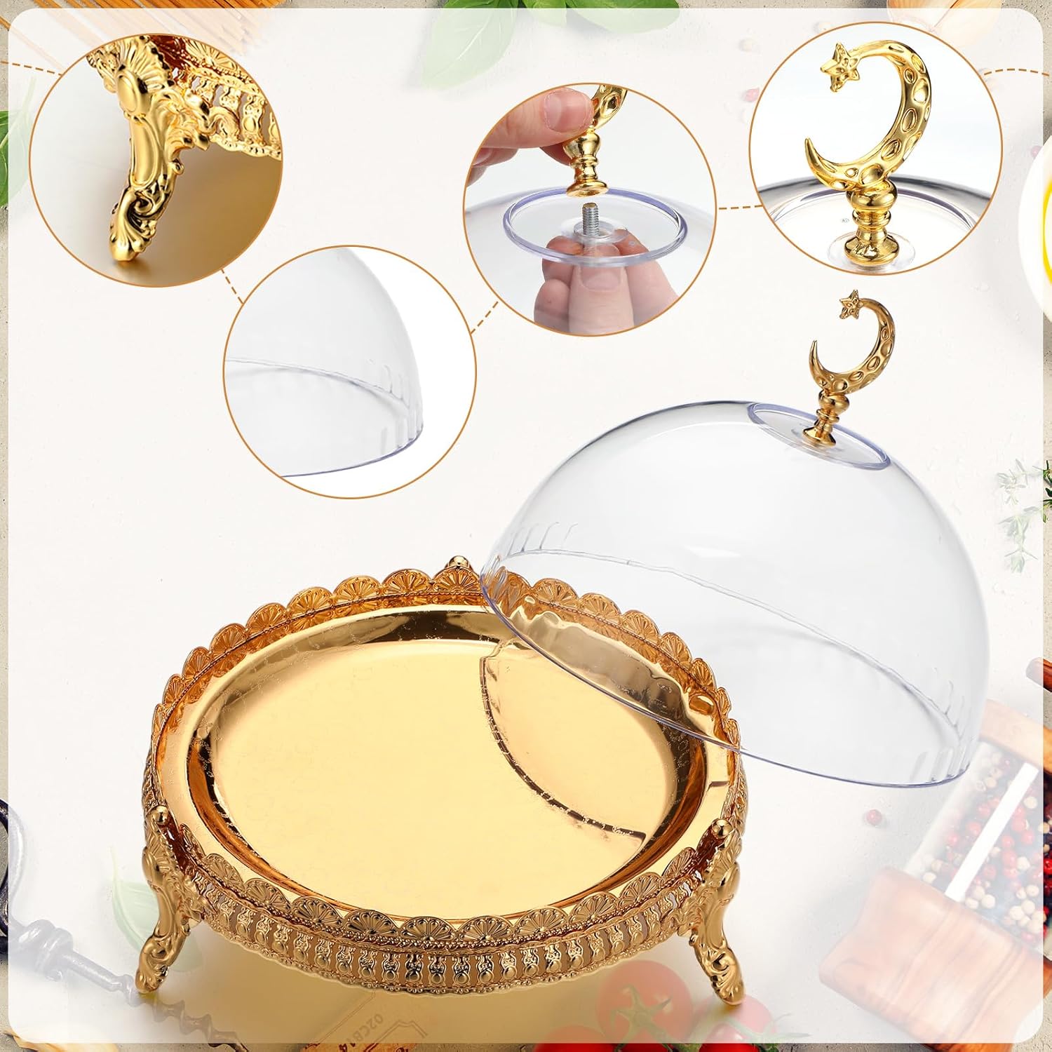 Yungyan Ramadan Tray Ramadan Mubarak Table Decoration Eid Metal Date Holder with Acrylic Lid Serving Tray for Muslim Kitchen Dining Dessert Cupcake Display Table Centerpieces