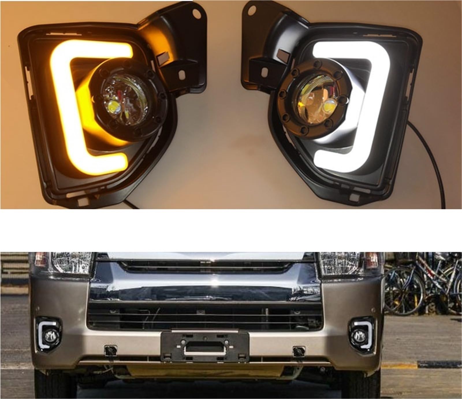 2 Pezzi 12 V LED DRL Luce Di Marcia Diurna Fendinebbia Con Relè Stile Indicatore Di Direzione Per Toyota Per Hiace 2014 2015 2016 2017 2018 Faro Fari Anteriori Auto