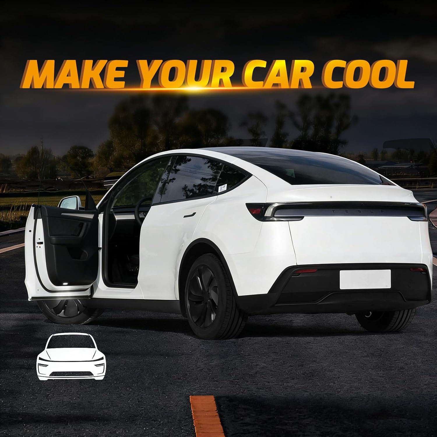 2Pcs No Fade Car Door Lights Projector for Tesla Model Y 2025 2026 Car Accessories - Ghost Shadow Welcome HD LED Puddle Lights (White car)