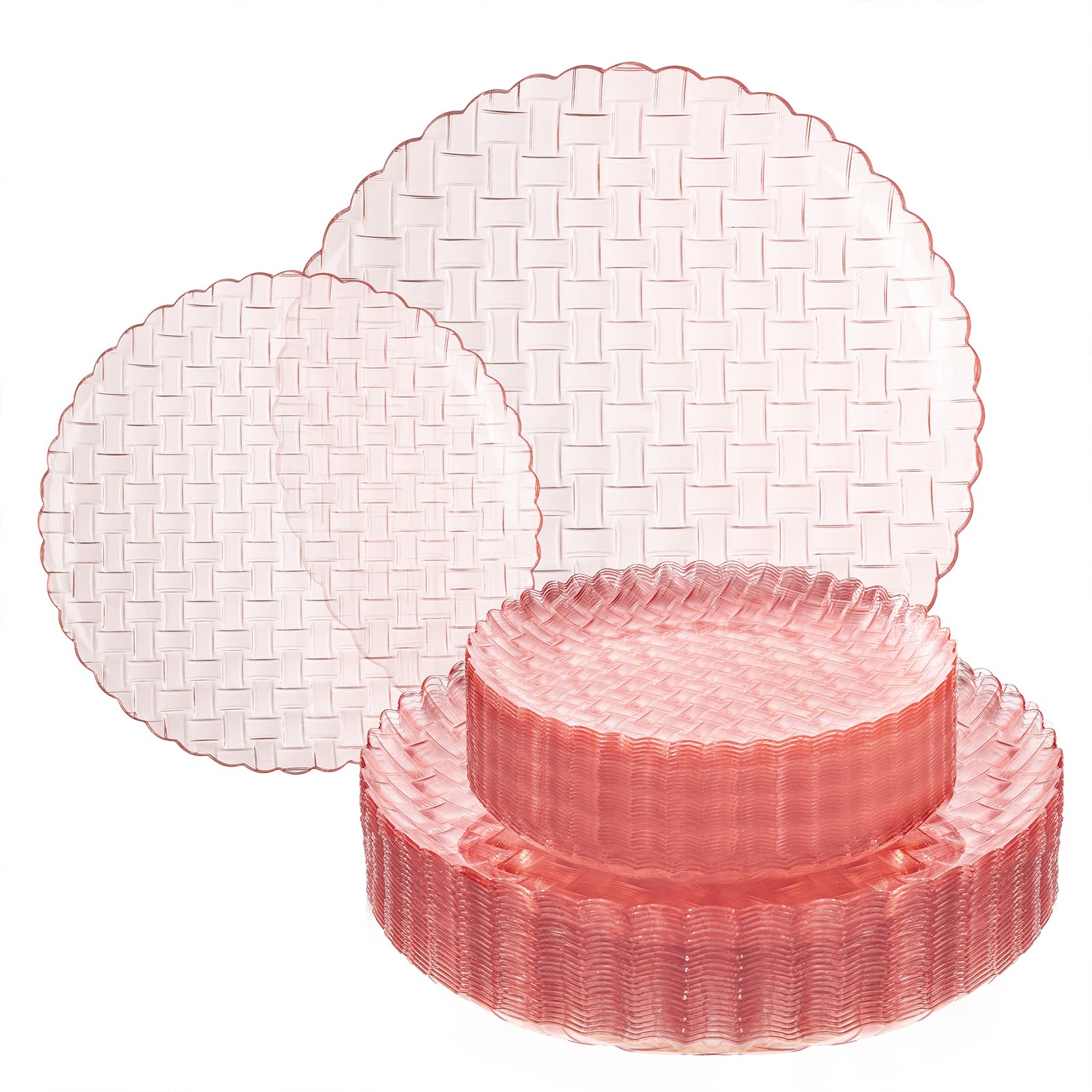 Photo 1 of Festiva 60PCS Clear Pink Plastic Plates - Heavy Duty Weave Pattern Fancy Disposable Plates -serve for 30 guests Include 30PCS 10" & 30PCS 7" Plates for Birthday & Easter Party(Pink)