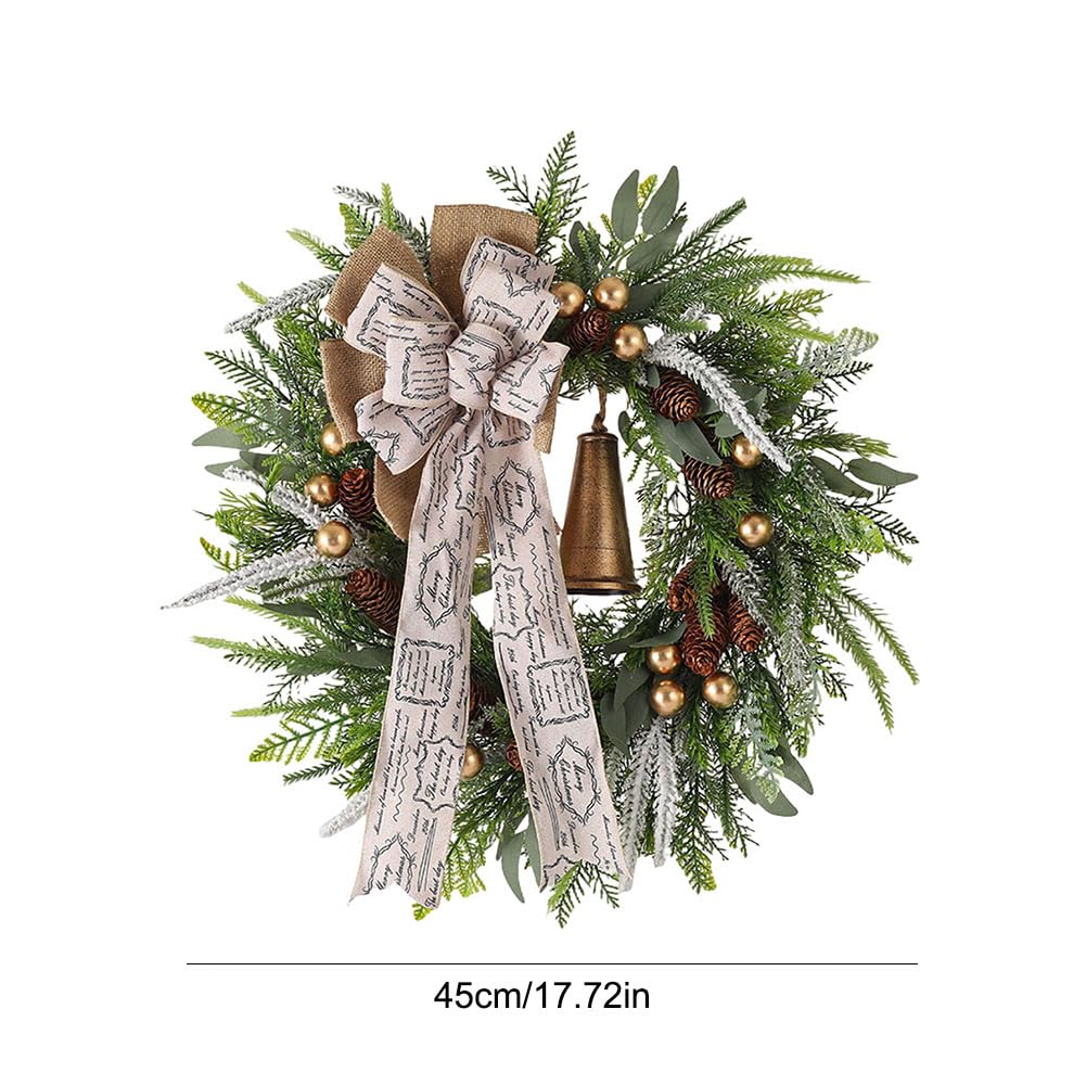 Starnearby Couronne de Noël Porte Artificielle avec Pommes de Pin et Poinsettia, Couronne de Noel Lumineuse LED, Guirlande de Noël, Couronne Noel Porte Lumineuse, Décoration de Noël (H-60 cm)