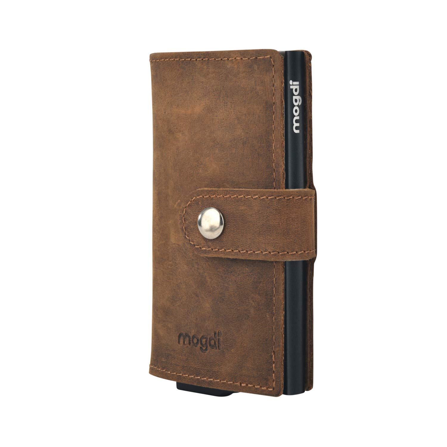 Mini Premium Herren Geldbörse, RFID/NFC Schutz, Slim Wallet mit Münzfach, Druckknopf & Kartenetui, aus A++ Echtleder, bis zu 6 Karten, Business Portmonee für Männer