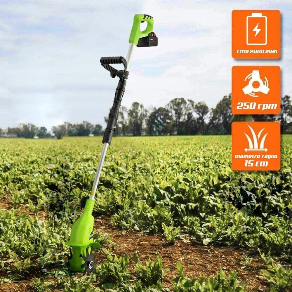 Rotavator inalámbrico, rotavator de jardín inalámbrico de 20 V con batería Recargable y Cargador, cultivador de Suelo de púas Delanteras inalámbrico eléctrico de Mano