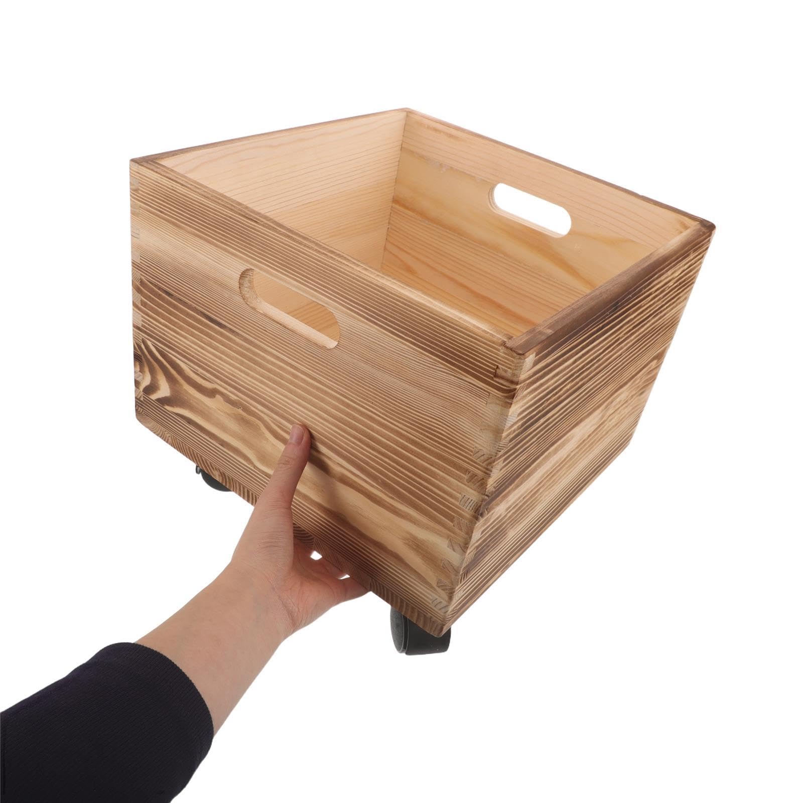 Cassette di legno per riporre oggetti - Cubo decorativo in legno con ruote | Cassa porta dischi | Cesto portabiancheria sporca | Espositore da scrivania (Caffè)