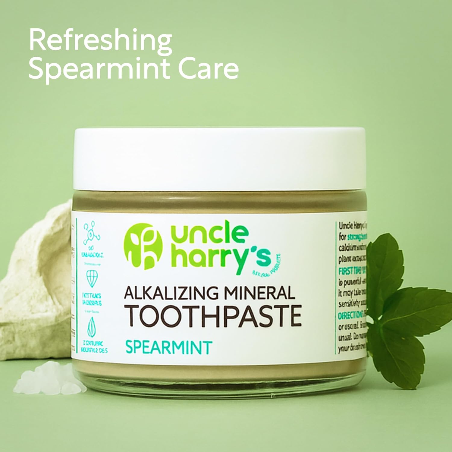 Uncle Harry's Spearmint Remineralizing Toothpaste | Natural Whitening Tooth Paste Freshens Breath & Promotes Enamel | Vegan Fluoride Free Toothpaste (2 Pack)