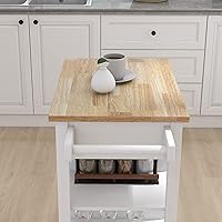 Vista 109 de LUMISOL Carrito de isla de cocina con ruedas de bloqueo con 2 cajones y 4 gabinetes, isla de cocina rodante con estantes ajustables, mesa de madera