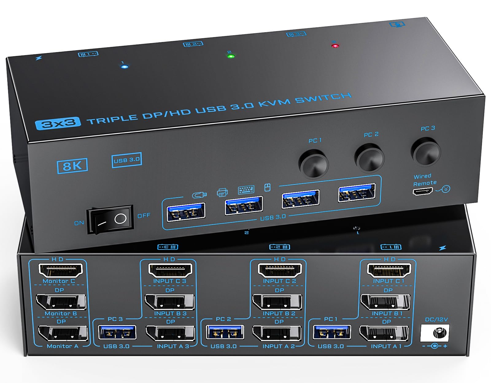 8K@60Hz DisplayPort KVM Switch – 4 Computer An 2 Monitore Anschließen, Mit USB 3.0 & Audio (DP 1.4, Dual Monitor)
