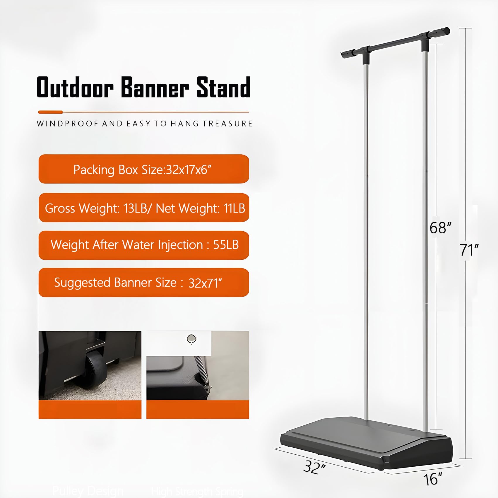 Outdoor Windproof Heavy Duty Water-Injection Banner Stand,Vertical Sign Holder,Standing Up Poster Stand For Tradeshow,Store Business advertising Wedding Restaurant,Conferences 32x71inch(Stand Only )