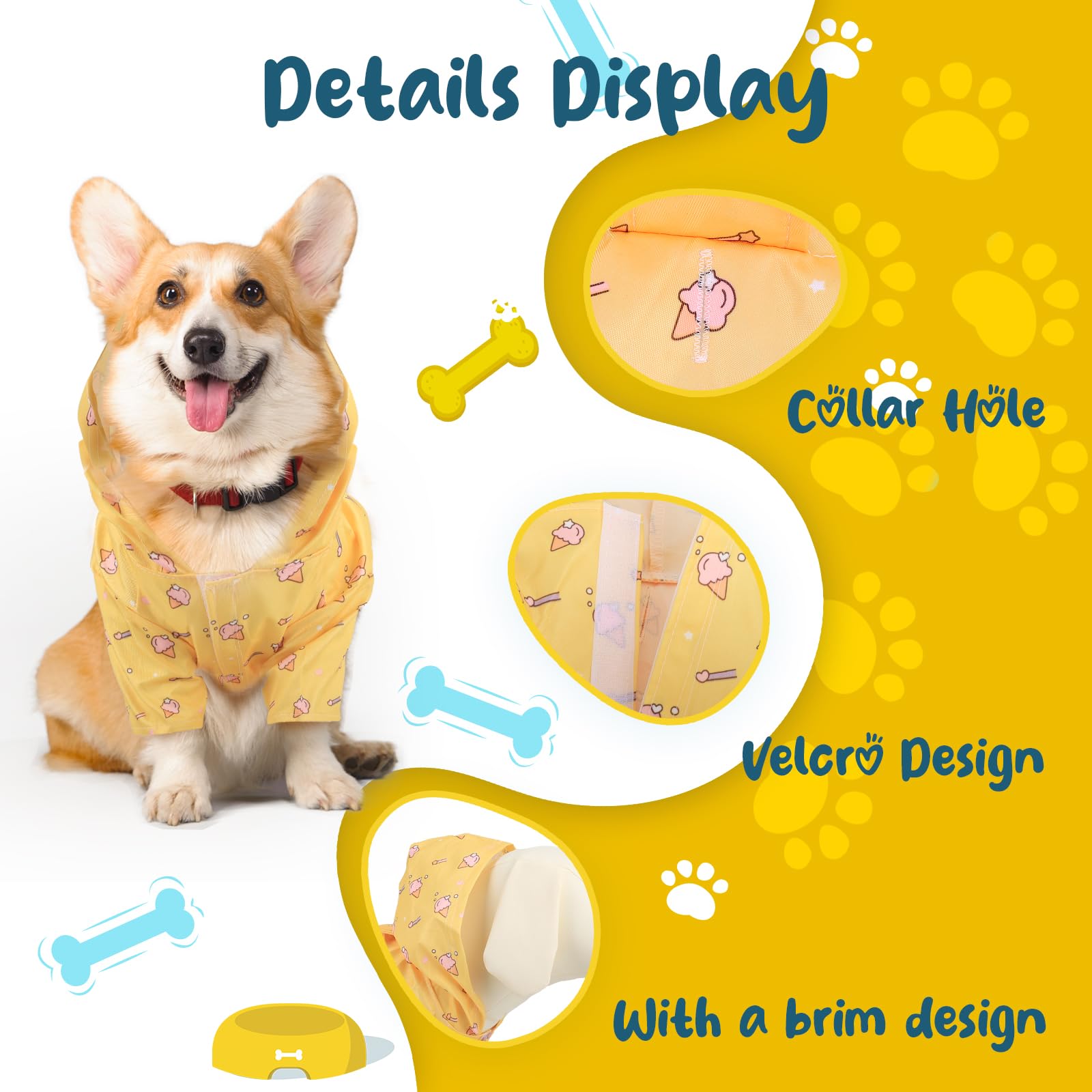 Fiohiros 2Packs Dog Raincoats Waterproof, Lightweight Small Dog Raincoat with Harness Hole, with Hood for 1-6Kg - Image 3