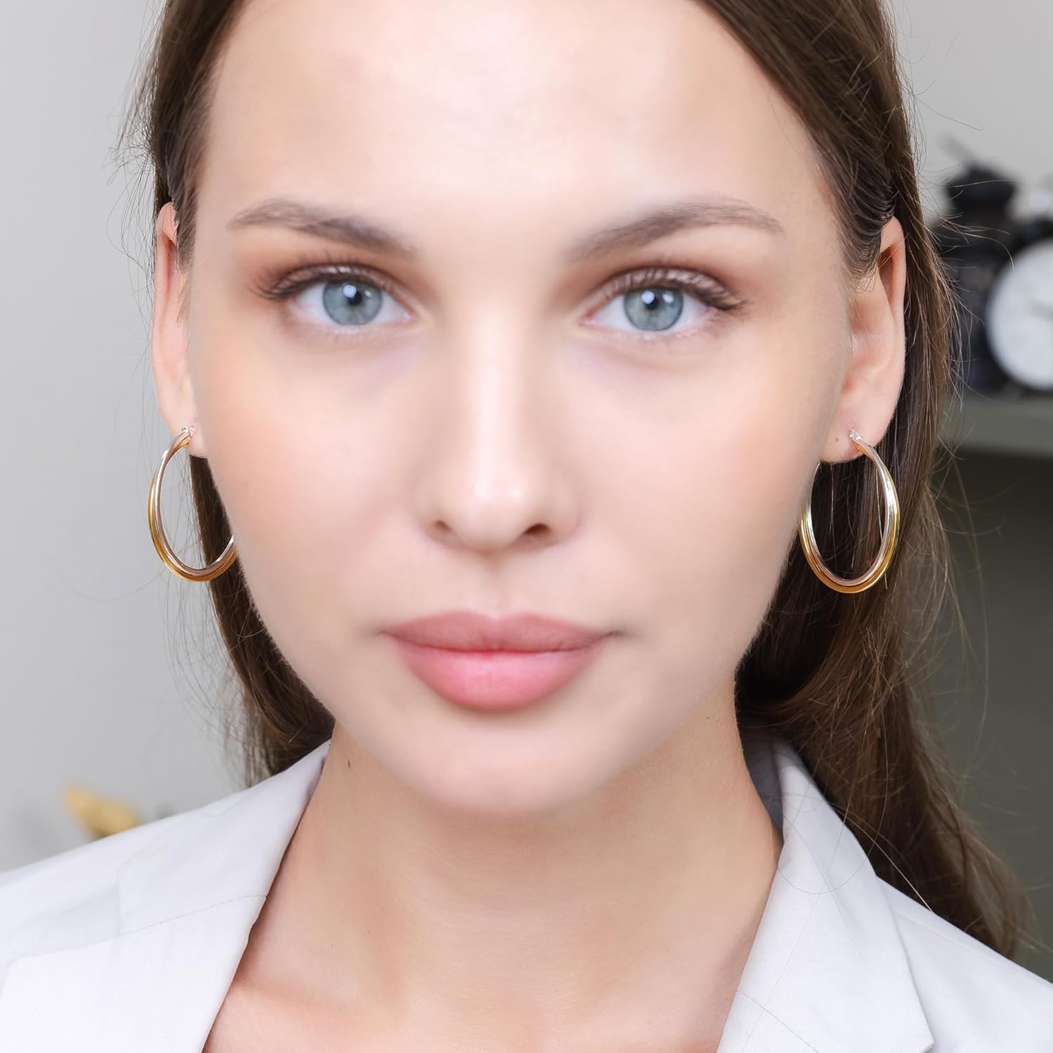 Hoops & Loops 925 Sterling Silver Intertwined Round Hoop Earrings for Women, Two-Tone Layered Trendy Double Square-Tube Hypoallergenic Click-Top Hoops, 20mm, 25mm, 35mm Silver, 14k Yellow Gold, Rose Gold, Black Flash Plated - Image 5