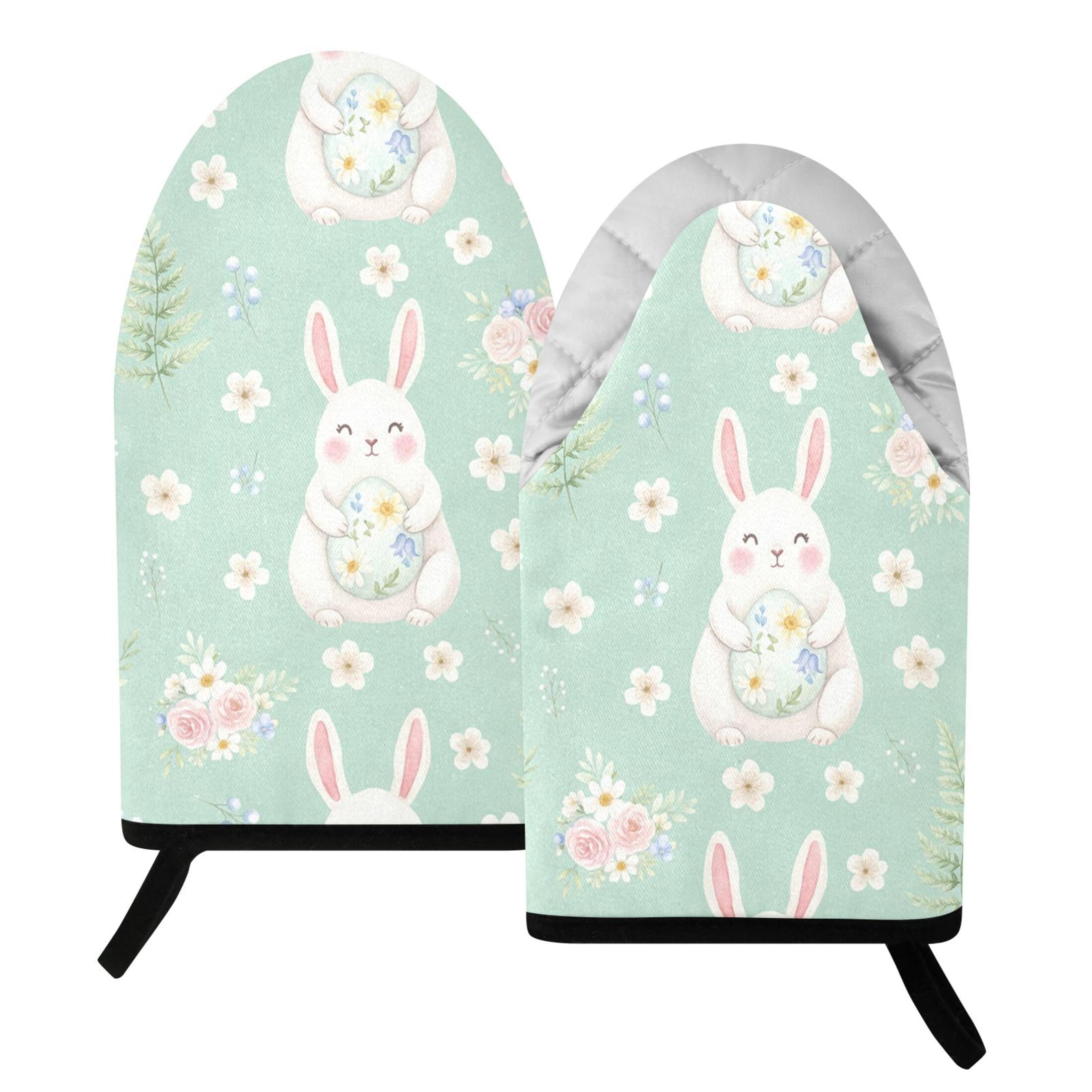 Kutsu Bunny Oven Mitts for Kitchen, Heat Resistant Cotton Oven Gloves for BBQ Baking Cooking, Breathable Kitchen Essentials, 2 pcs
