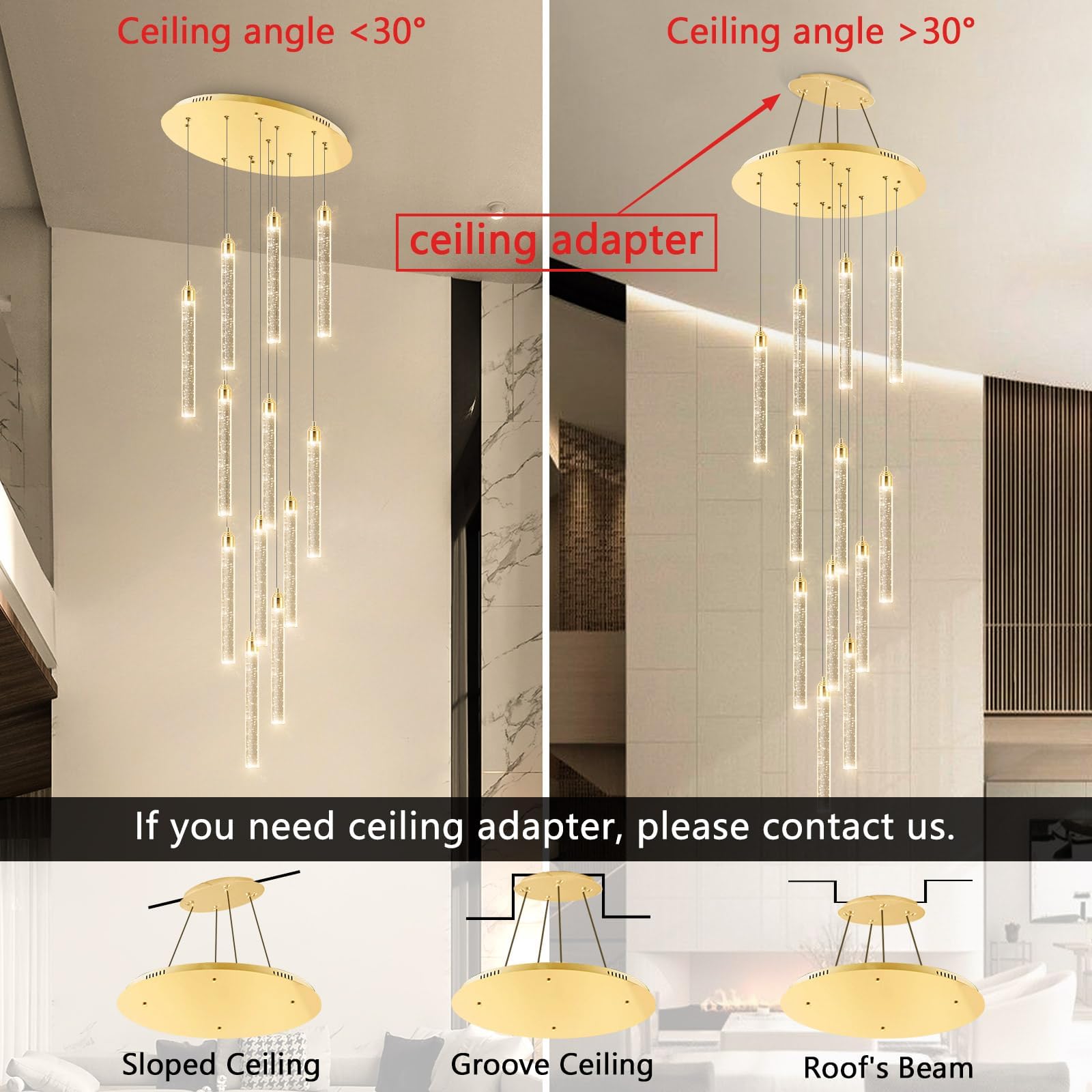 Lampadario a 12 luci Lampadari dimmerabili a LED per ingresso Lampada a sospensione a soffitto con montaggio a incasso Lampadari in cristallo per soggiorno Oro