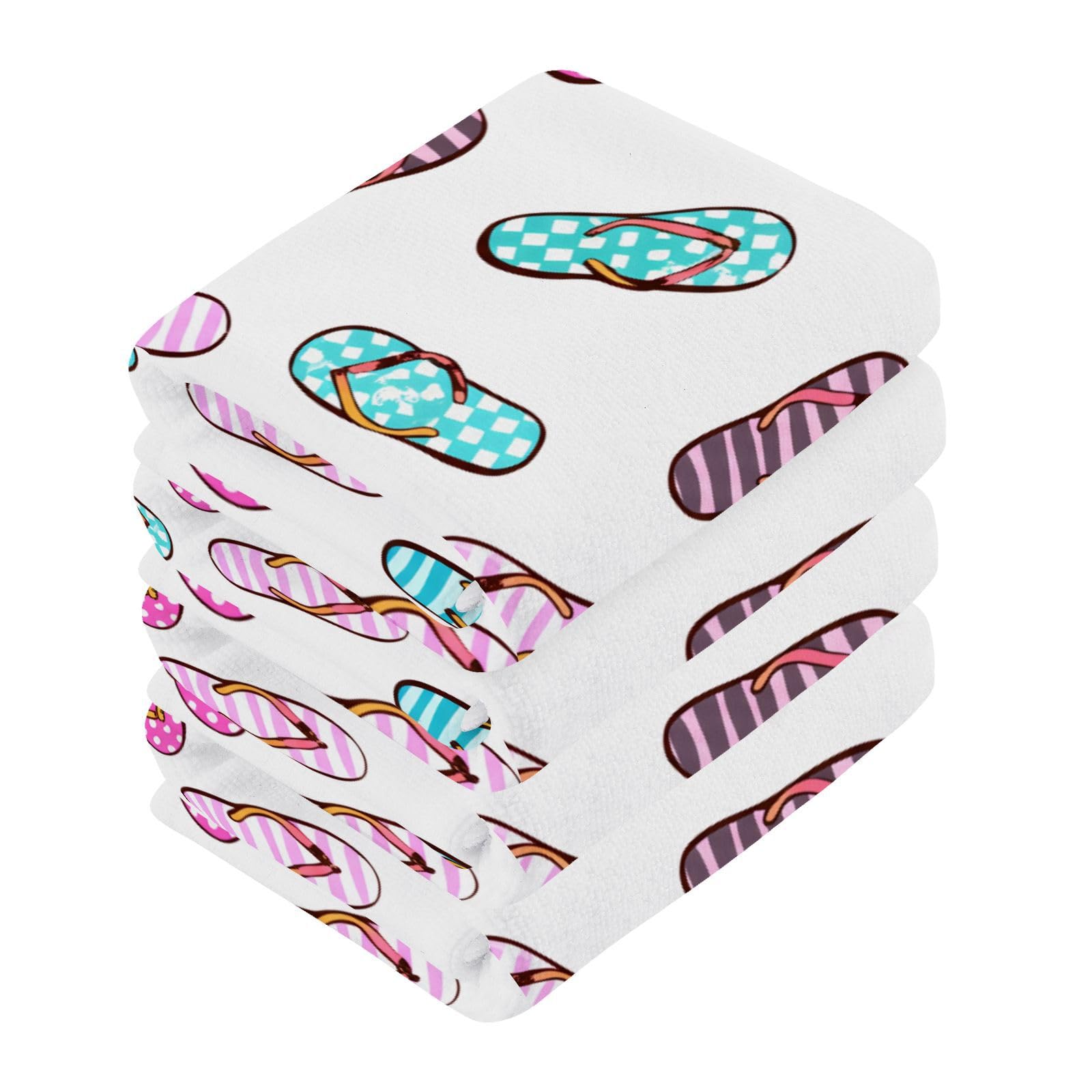 Msyxl 4-Pack Striped Flip-Flops Washcloths for Bathroom, 12x12in Cotton Wash Cloths Soft Absorbent Face Cloths Towel for Your Face Body