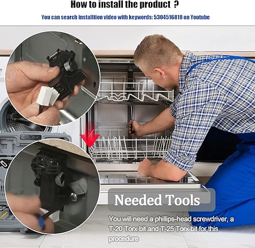 Miniatura 5 de Nuevo 5304516818 Pestillo de puerta de lavavajillas para Frigidaire reemplaza 5304527418, 154722401, 154543901, 154758101, 4813935, AP6783743,