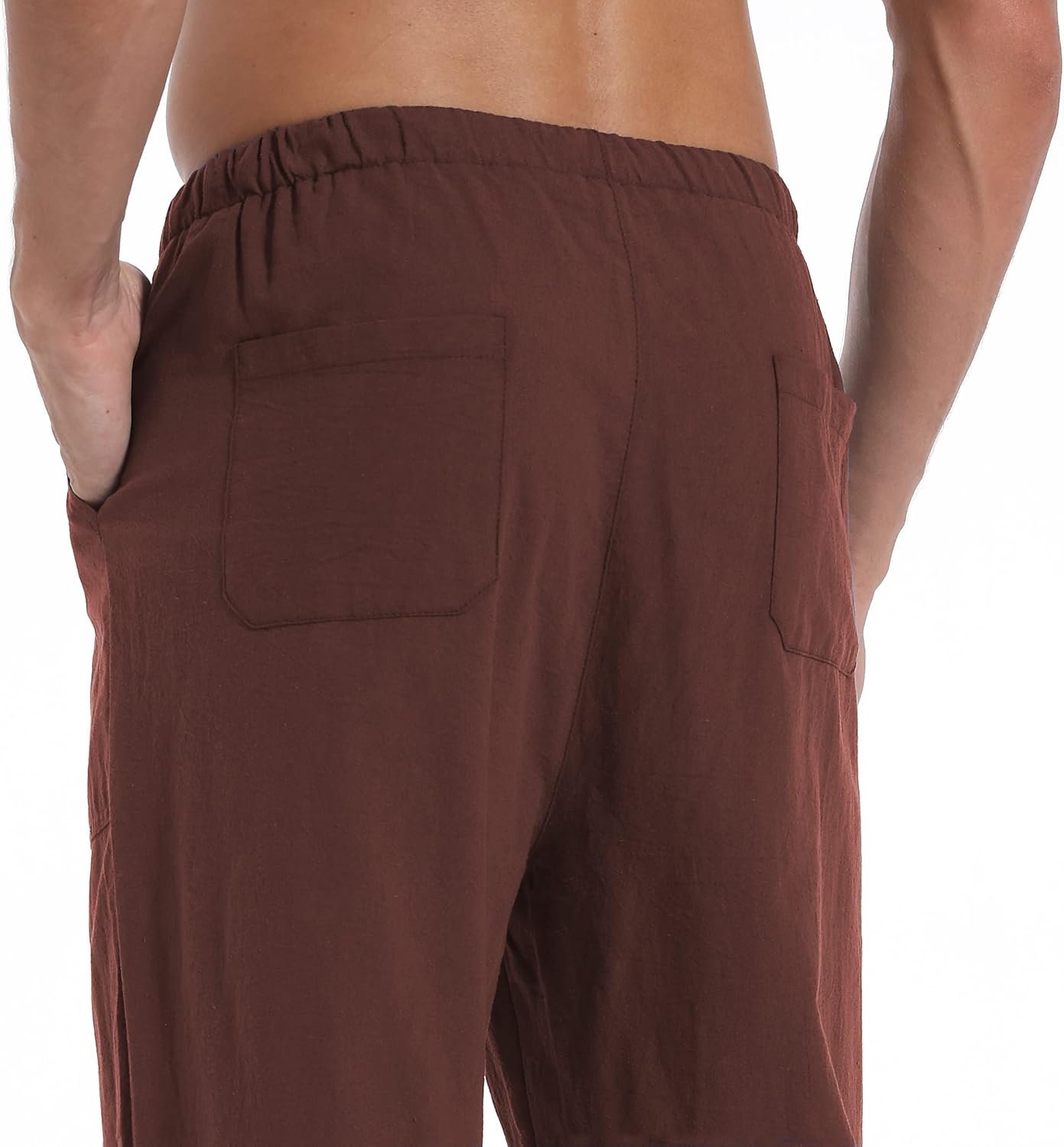 AITFINEISM Men's Casual Cotton Linen Pants Elastic Waist Lightweight Drawstring Summer Pants - Image 5