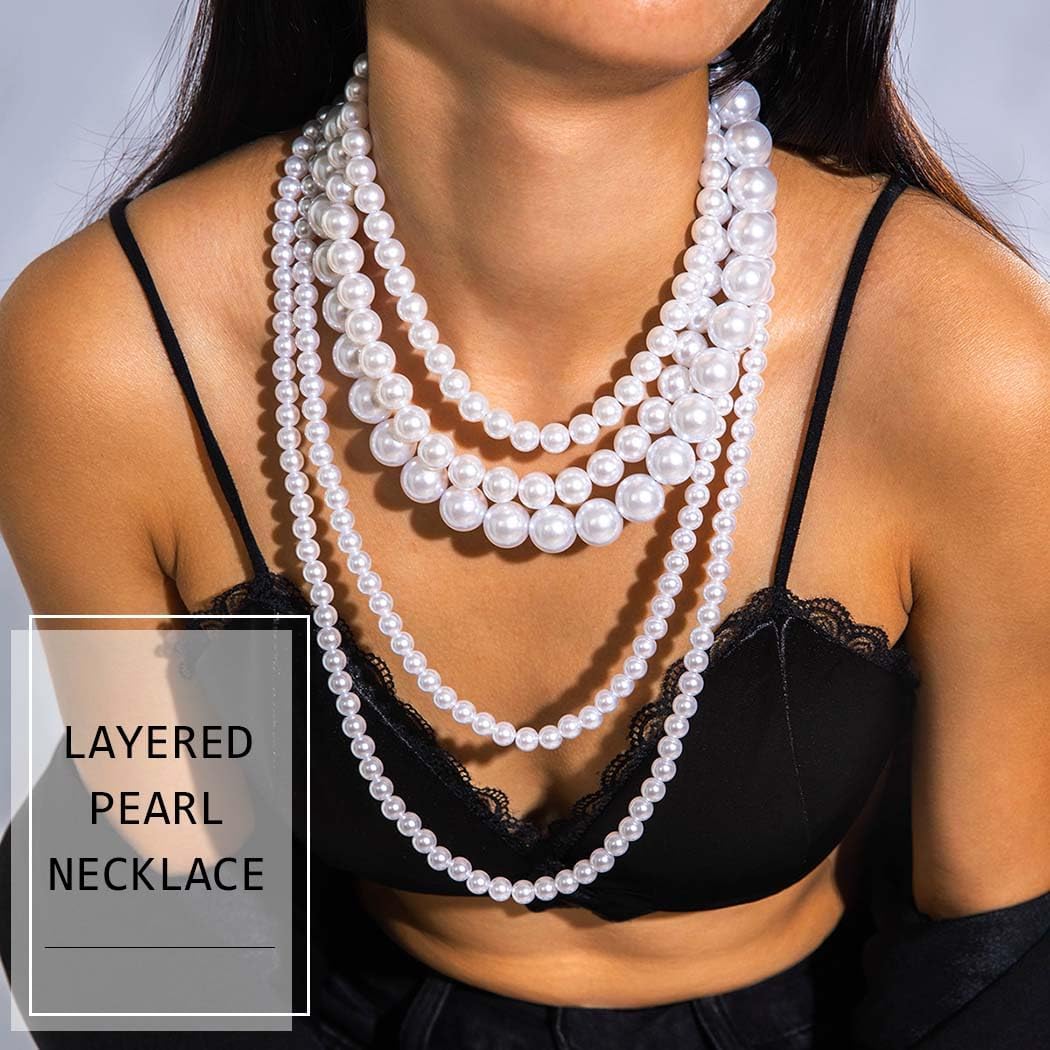 Layered Pearl Necklace for Women Long Pearls Necklaces Strand Pearl Necklace Statement Pearls Choker 1920s Jewelry - Image 3