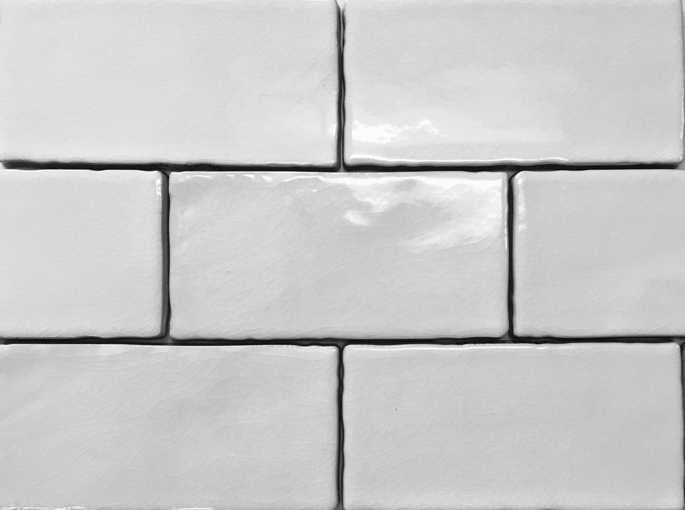 White Crackled Ceramic Subway Tile 3x6 for Backsplash, Kitchen, Bathroom Wall - 8 Pieces per Square Foot